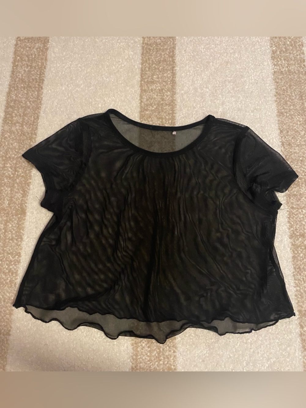 Sheer Black Cropped Short Sleeve Women's Top